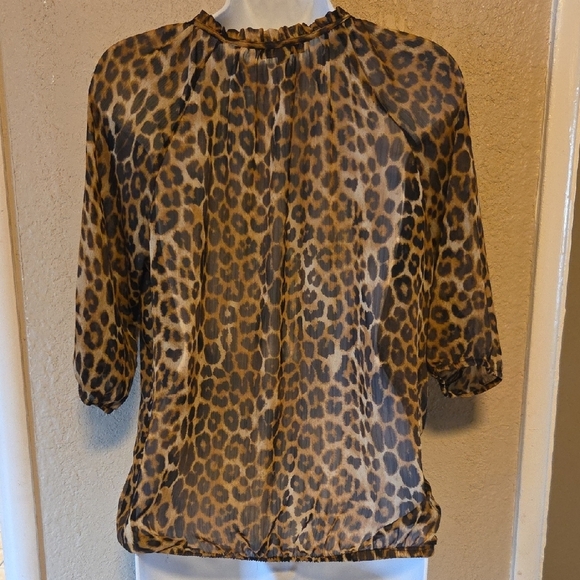 Express Leopard Print Ruffle Blouse - Picture 3 of 4